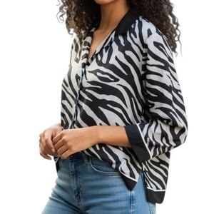DKNY Zebra Print Crewneck Long Sleeve Blouse